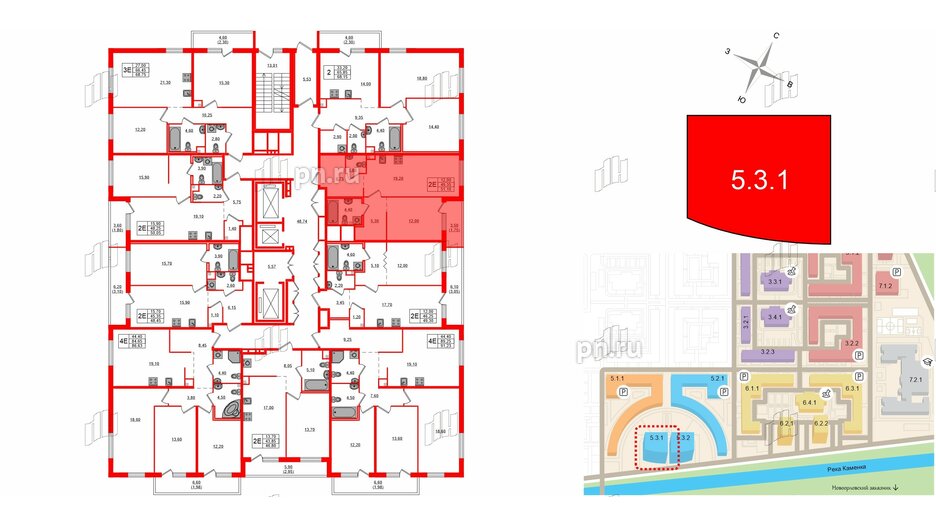 Квартира в ЖК 'OKLA', 1 комнатная, 51.1 м², 2 этаж