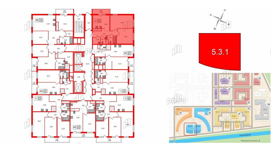 Квартира в ЖК 'OKLA', 2 комнатная, 66.65 м², 25 этаж