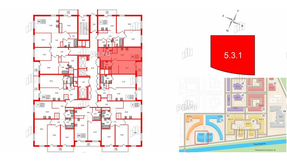 Квартира в ЖК 'OKLA', 1 комнатная, 48.5 м², 25 этаж