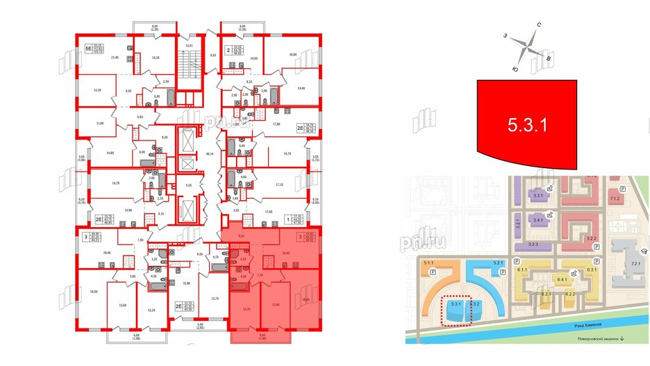 Квартира в ЖК 'OKLA', 3 комнатная, 88.83 м², 25 этаж