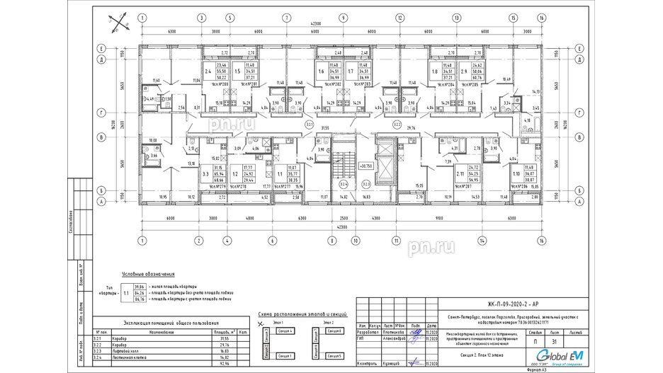 Квартира в ЖК ЦДС Parkolovo, 3 комнатная, 65.94 м², 12 этаж