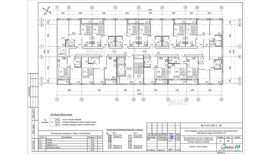 Квартира в ЖК ЦДС Parkolovo, 3 комнатная, 65.94 м², 14 этаж