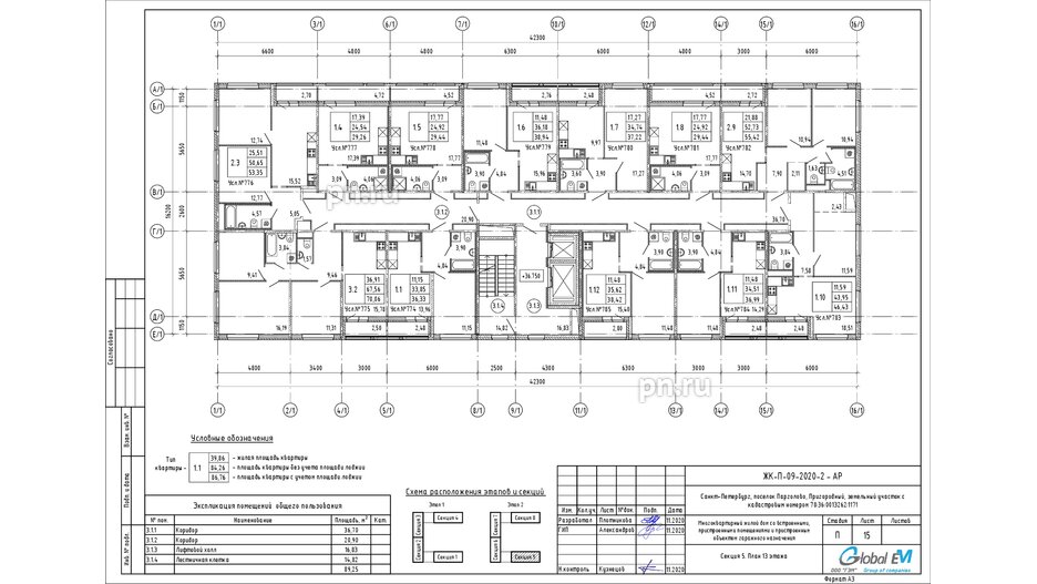 Квартира в ЖК ЦДС Parkolovo, 3 комнатная, 67.56 м², 13 этаж