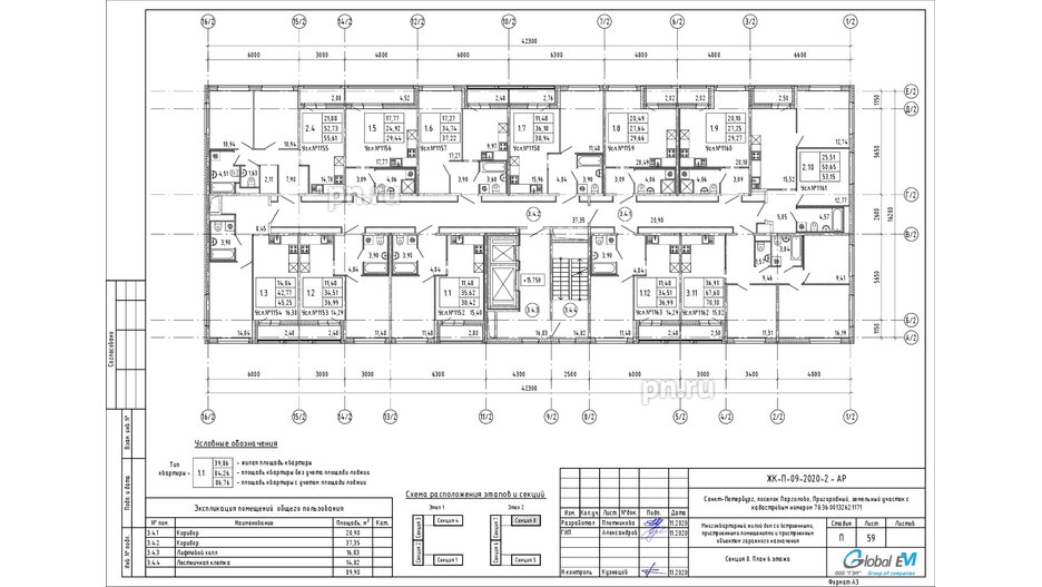 Квартира в ЖК ЦДС Parkolovo, 3 комнатная, 67.6 м², 6 этаж