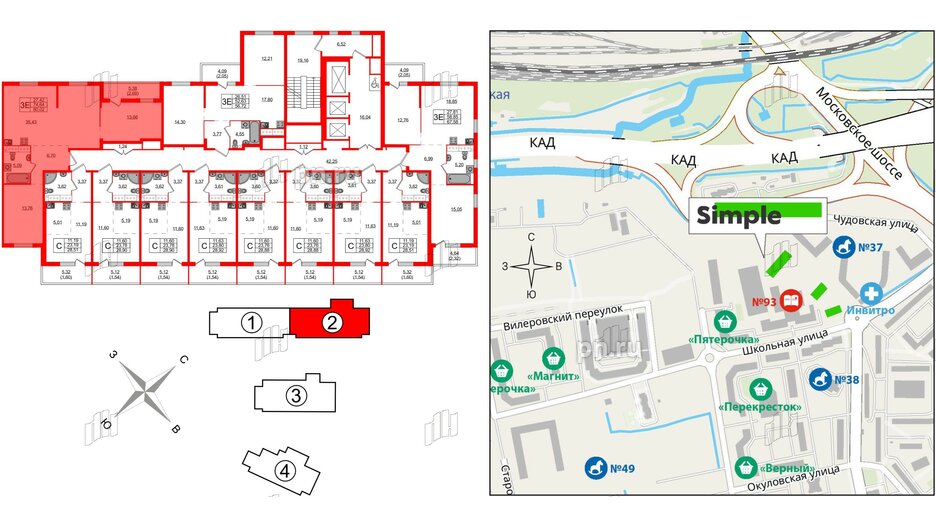 Квартира в ЖК Simple, 3 комнатная, 80.02 м², 17 этаж