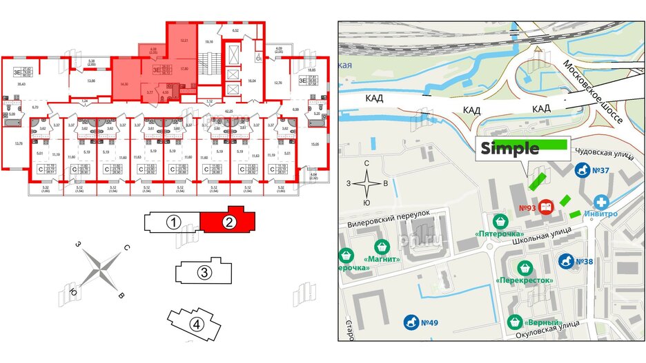 Квартира в ЖК Simple, 2 комнатная, 56.72 м², 21 этаж