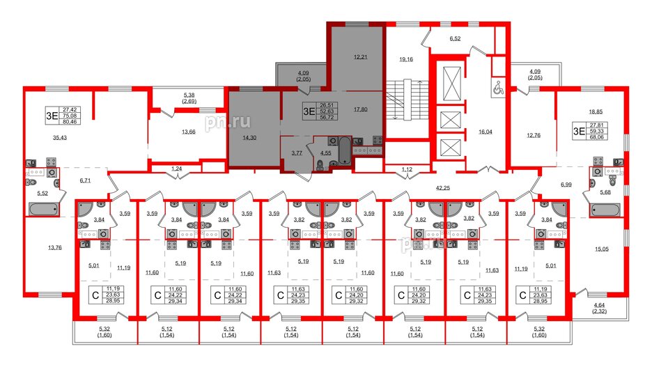 Квартира в ЖК Simple, 3 комнатная, 80.46 м², 3 этаж