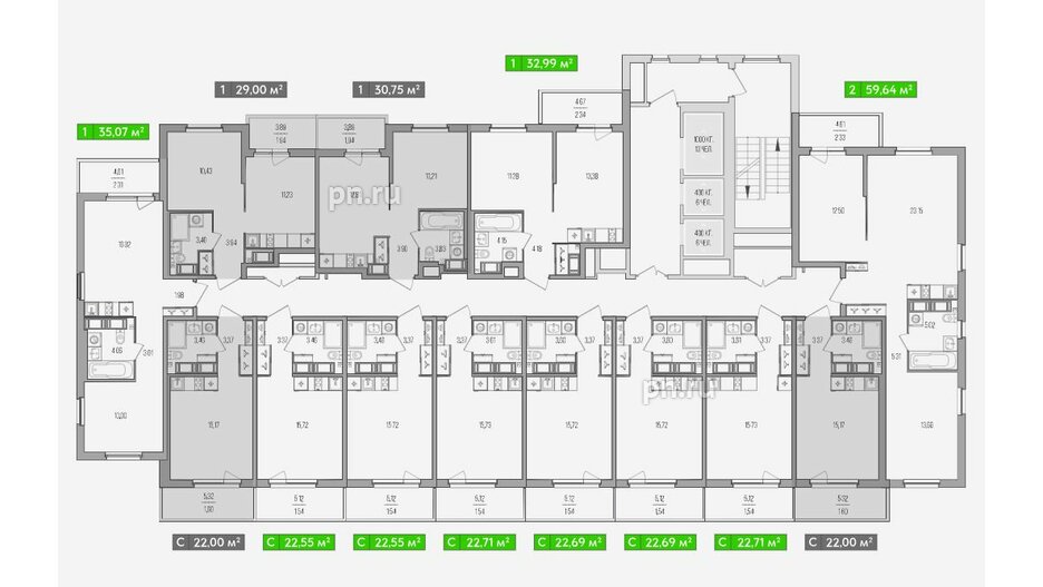 Квартира в ЖК Simple, 2 комнатная, 64.25 м², 17 этаж