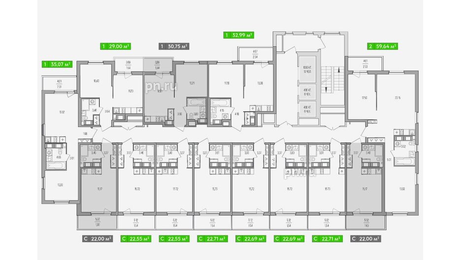 Квартира в ЖК Simple, 2 комнатная, 64.25 м², 21 этаж