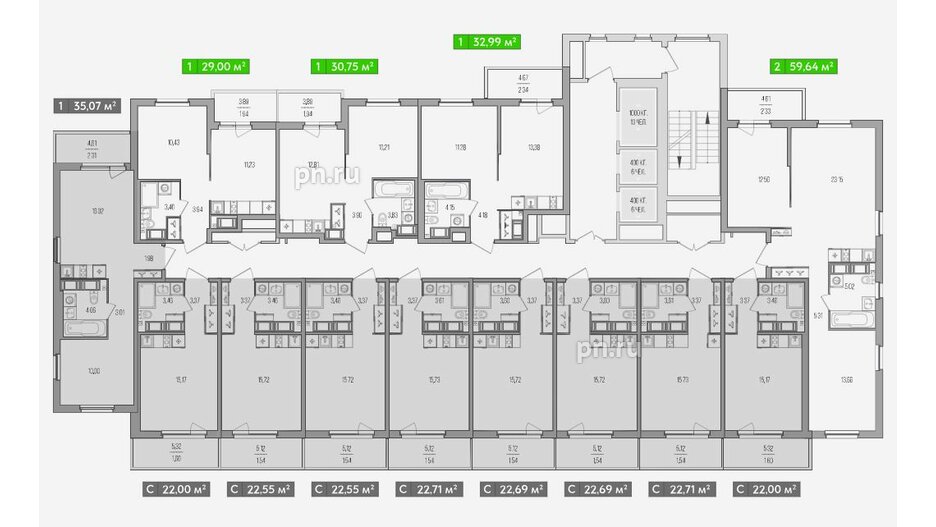 Квартира в ЖК Simple, 2 комнатная, 64.25 м², 26 этаж