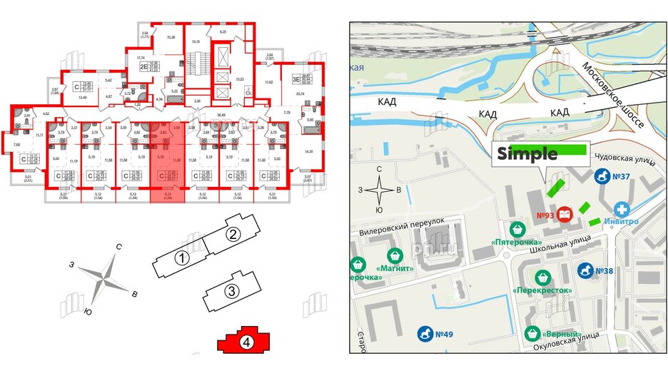 Квартира в ЖК Simple, студия, 29.31 м², 14 этаж