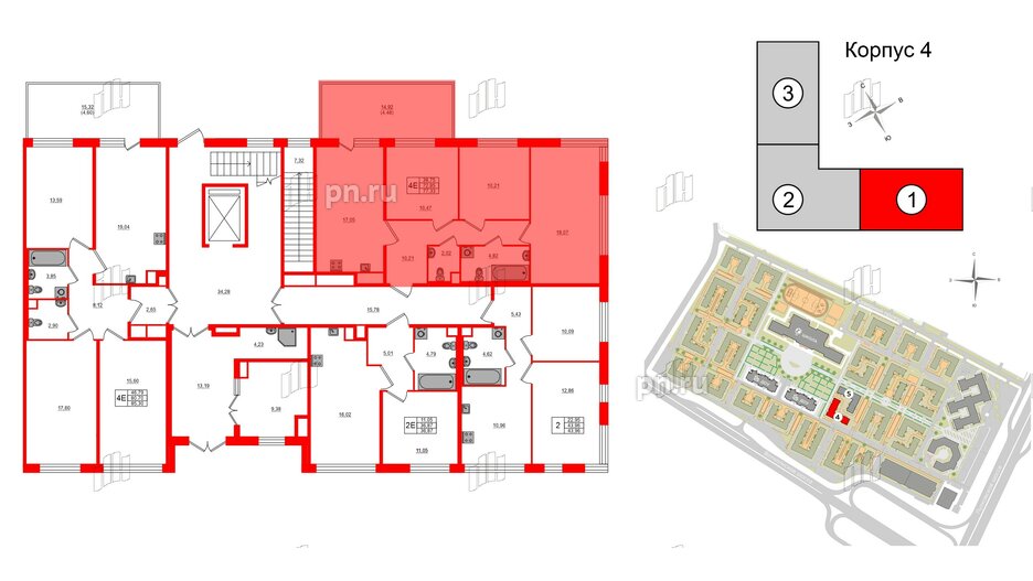 Квартира в ЖК Plus Пулковский, 3 комнатная, 77.33 м², 1 этаж