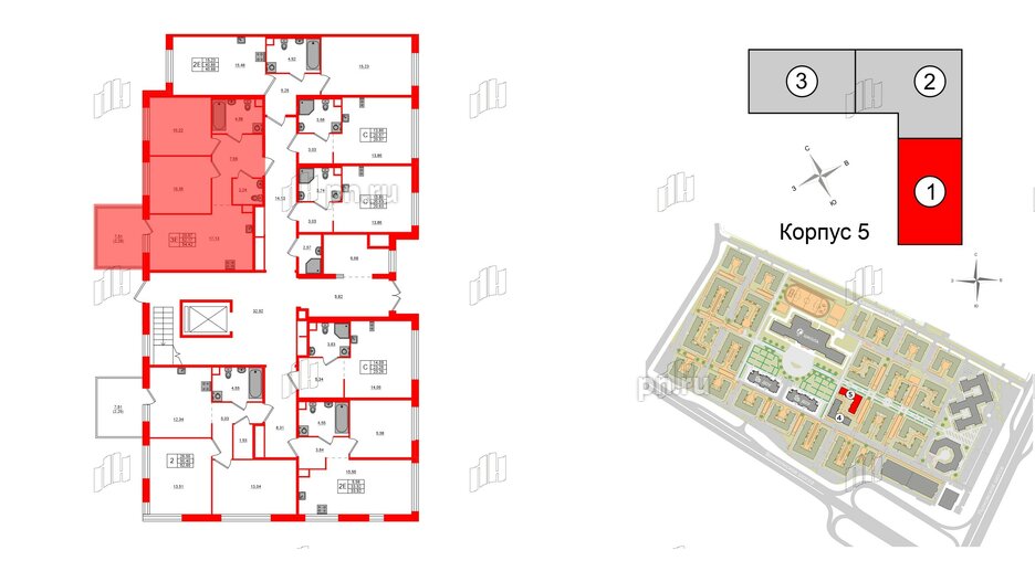 Квартира в ЖК Plus Пулковский, 2 комнатная, 54.42 м², 1 этаж