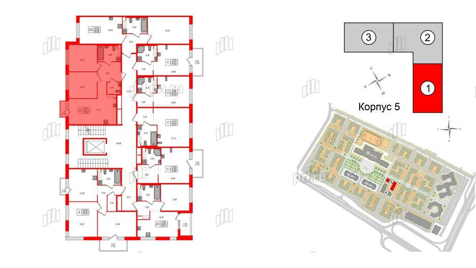 Квартира в ЖК Plus Пулковский, 2 комнатная, 52.52 м², 5 этаж