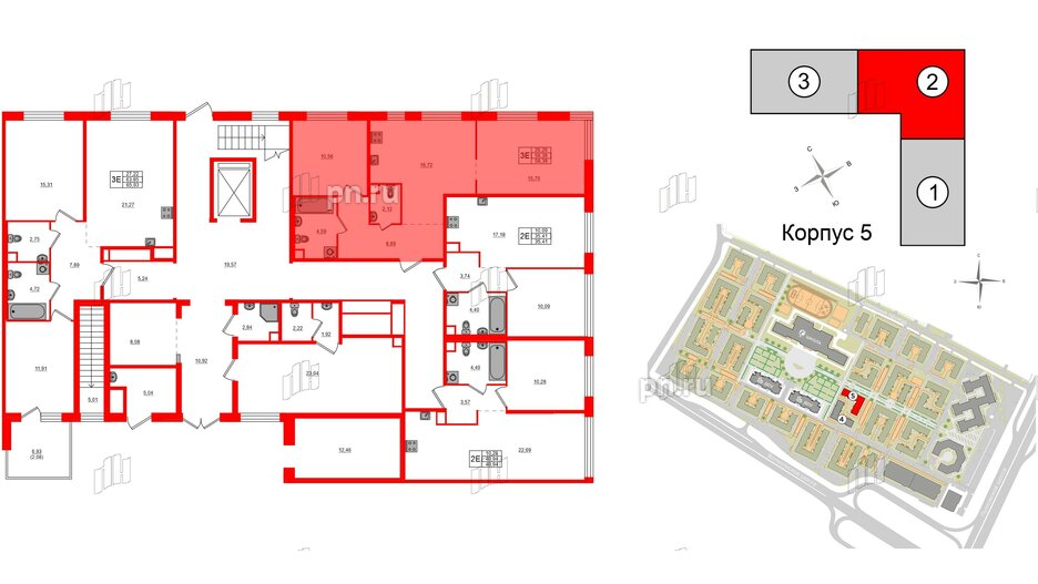 Квартира в ЖК Plus Пулковский, 2 комнатная, 58.38 м², 1 этаж