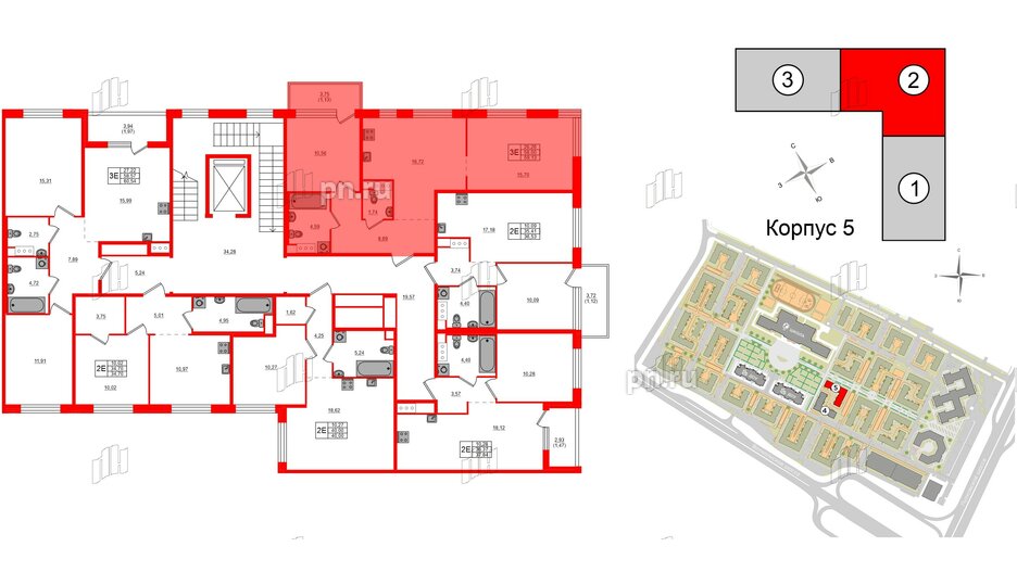 Квартира в ЖК Plus Пулковский, 2 комнатная, 59.13 м², 2 этаж