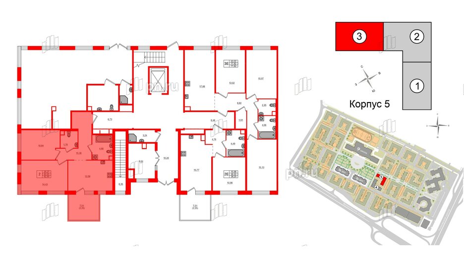 Квартира в ЖК Plus Пулковский, 2 комнатная, 62.9 м², 1 этаж