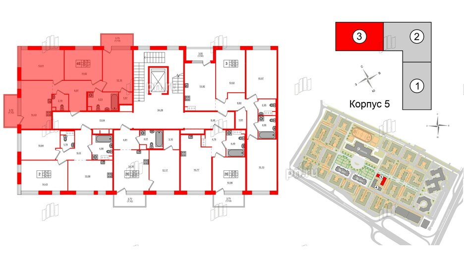 Квартира в ЖК Plus Пулковский, 3 комнатная, 71.41 м², 2 этаж