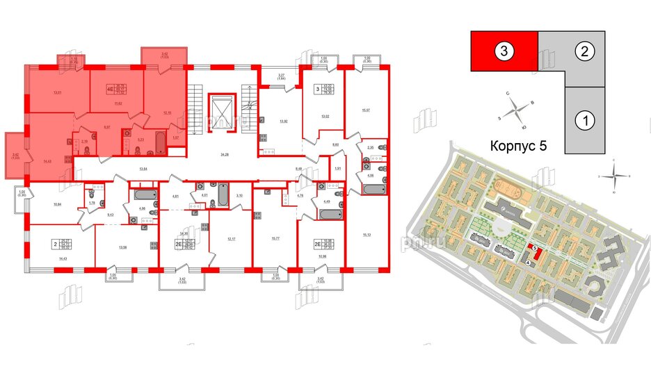 Квартира в ЖК Plus Пулковский, 3 комнатная, 71.52 м², 5 этаж