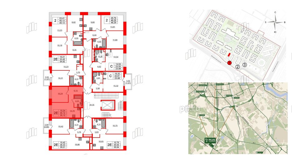 Квартира в ЖК Plus Пулковский, 1 комнатная, 35.12 м², 2 этаж