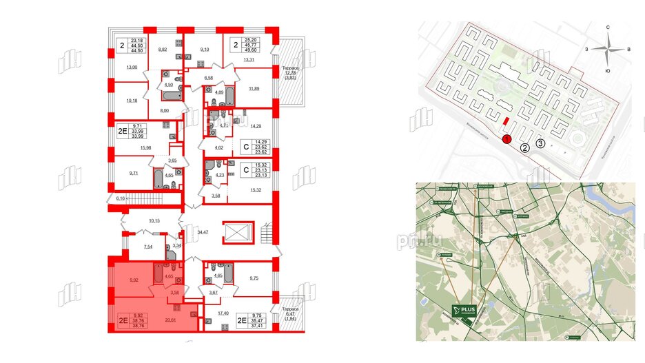 Квартира в ЖК Plus Пулковский, 1 комнатная, 38.76 м², 1 этаж