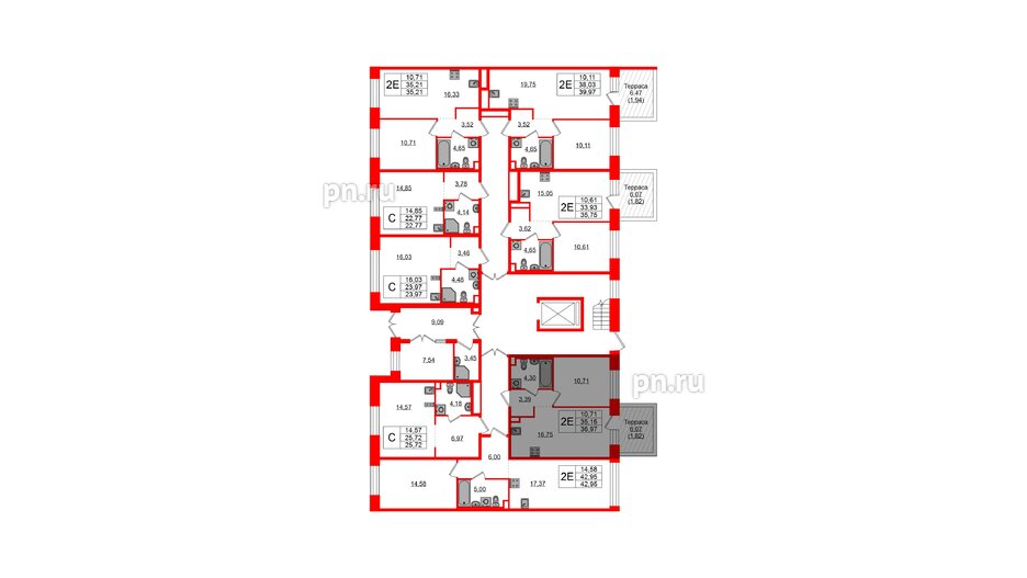 Квартира в ЖК Plus Пулковский, 1 комнатная, 36.97 м², 1 этаж