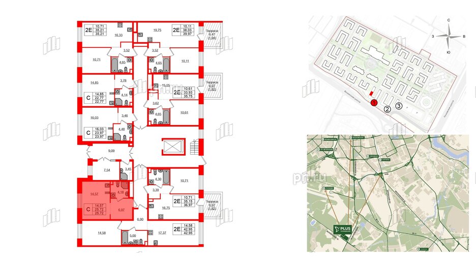 Квартира в ЖК Plus Пулковский, студия, 25.72 м², 1 этаж