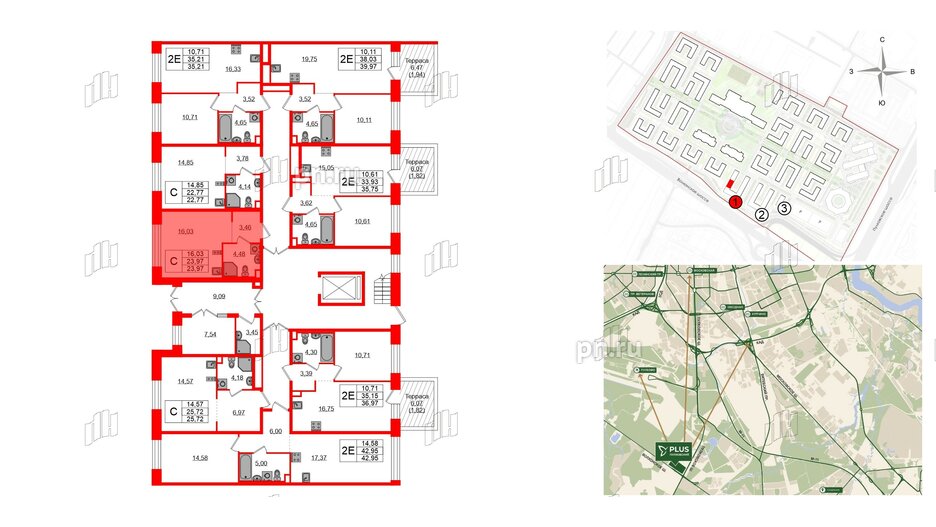 Квартира в ЖК Plus Пулковский, студия, 23.97 м², 1 этаж