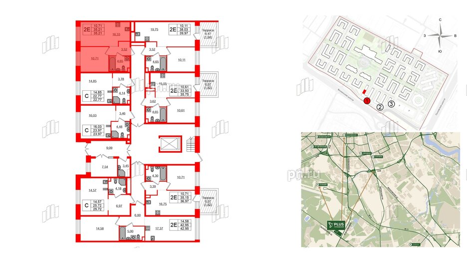 Квартира в ЖК Plus Пулковский, 1 комнатная, 35.21 м², 1 этаж