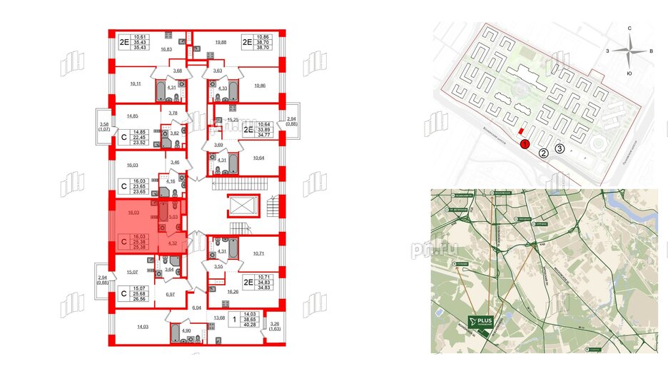 Квартира в ЖК Plus Пулковский, студия, 25.38 м², 2 этаж