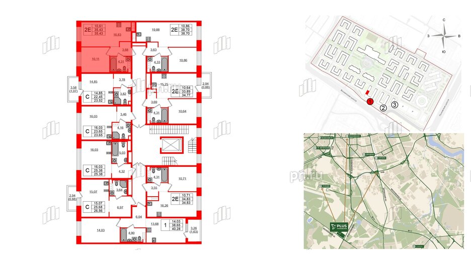 Квартира в ЖК Plus Пулковский, 1 комнатная, 35.43 м², 2 этаж