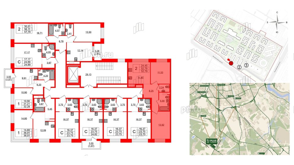 Квартира в ЖК Plus Пулковский, 2 комнатная, 52.79 м², 4 этаж