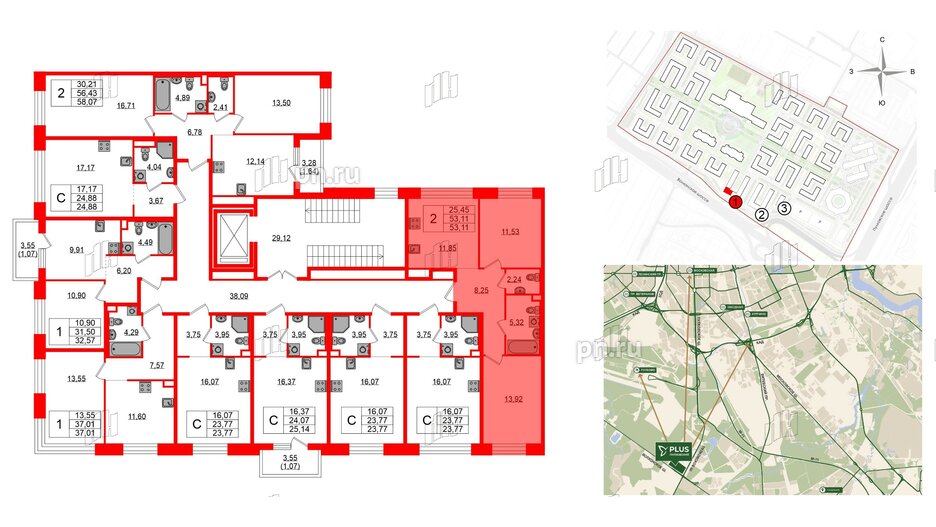 Квартира в ЖК Plus Пулковский, 2 комнатная, 53.11 м², 2 этаж