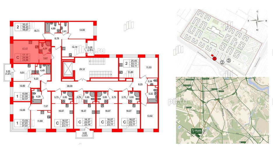 Квартира в ЖК Plus Пулковский, студия, 24.88 м², 2 этаж