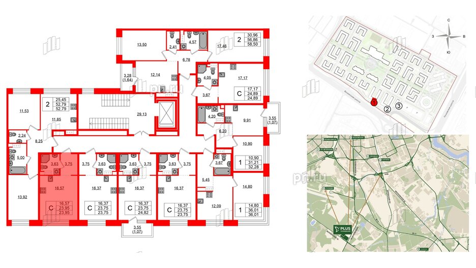 Квартира в ЖК Plus Пулковский, студия, 23.95 м², 3 этаж