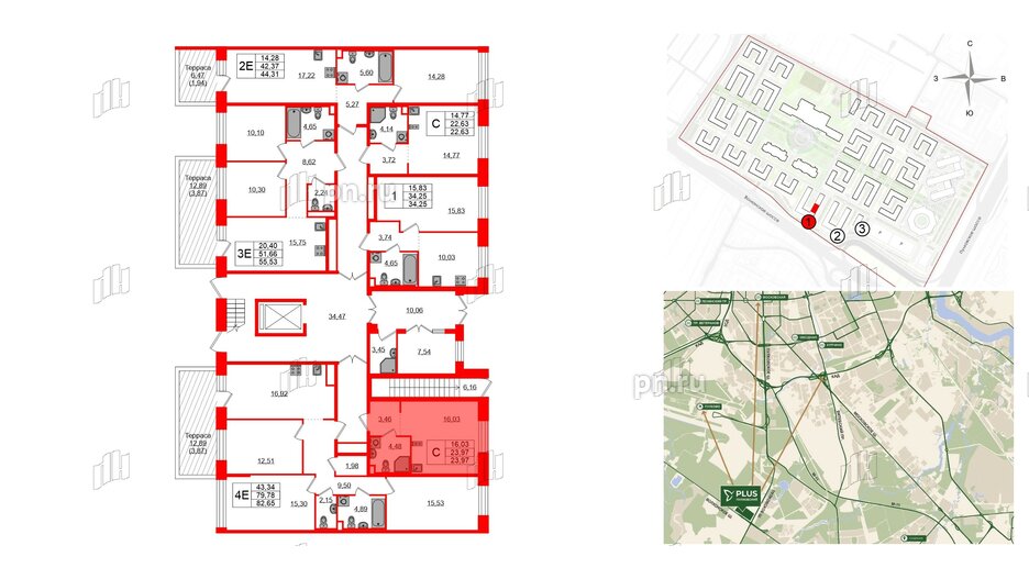 Квартира в ЖК Plus Пулковский, студия, 23.97 м², 1 этаж