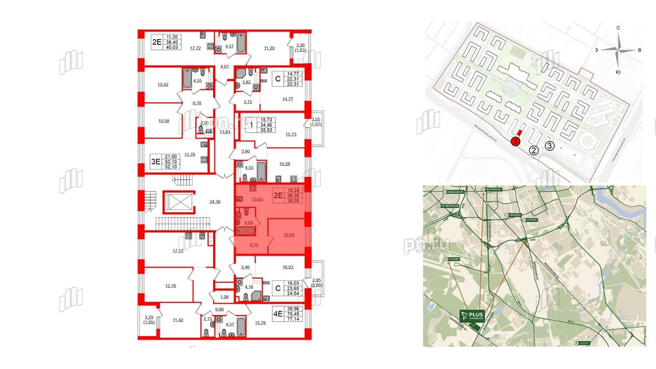 Квартира в ЖК Plus Пулковский, 1 комнатная, 36.05 м², 2 этаж