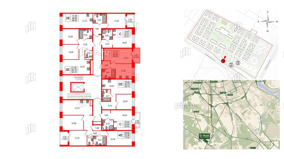 Квартира в ЖК Plus Пулковский, 1 комнатная, 35.36 м², 4 этаж