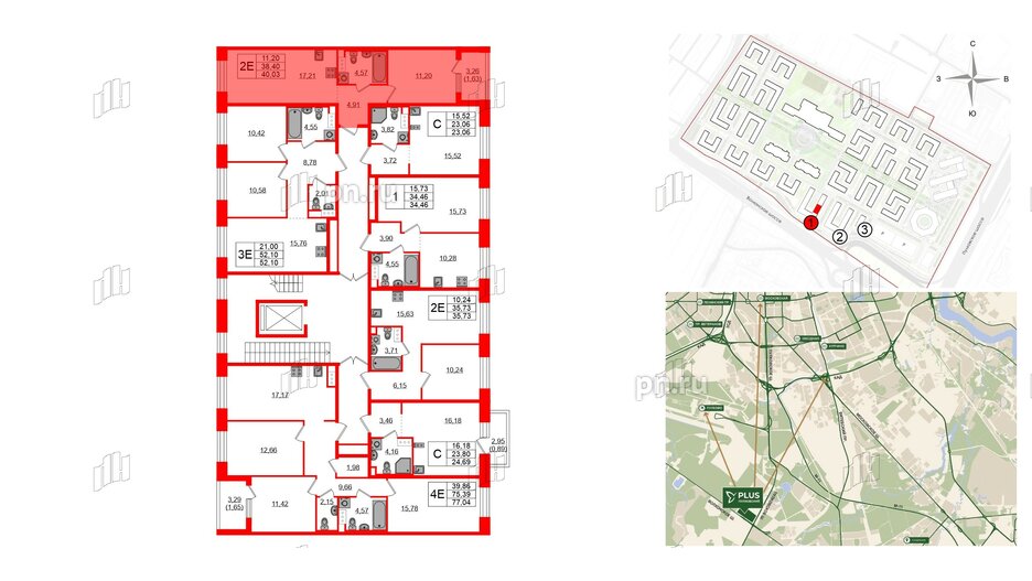 Квартира в ЖК Plus Пулковский, 1 комнатная, 40.03 м², 5 этаж