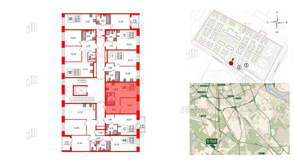 Квартира в ЖК Plus Пулковский, 1 комнатная, 35.73 м², 5 этаж