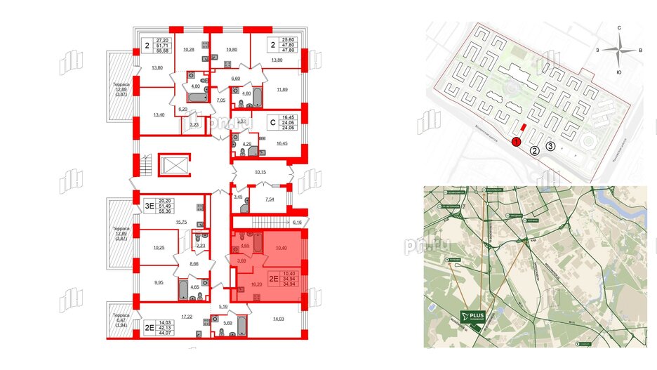 Квартира в ЖК Plus Пулковский, 1 комнатная, 34.94 м², 1 этаж