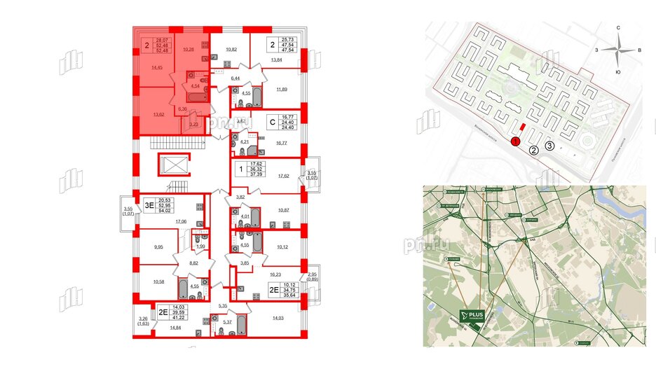 Квартира в ЖК Plus Пулковский, 2 комнатная, 52.48 м², 4 этаж