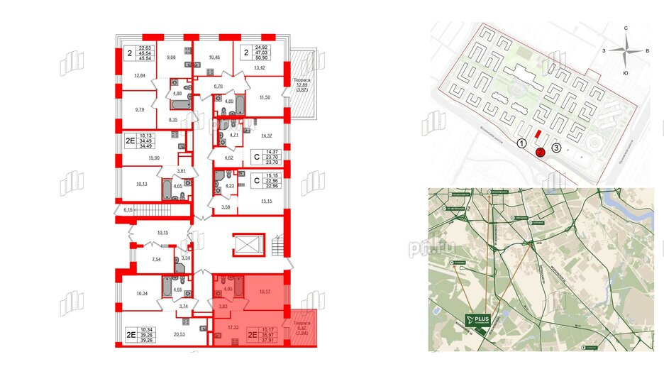 Квартира в ЖК Plus Пулковский, 1 комнатная, 37.91 м², 1 этаж