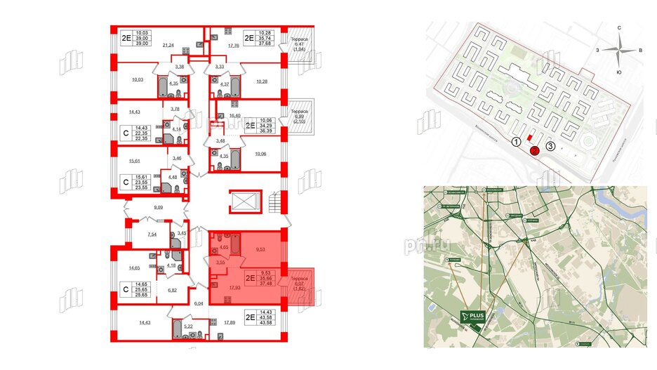 Квартира в ЖК Plus Пулковский, 1 комнатная, 37.16 м², 1 этаж