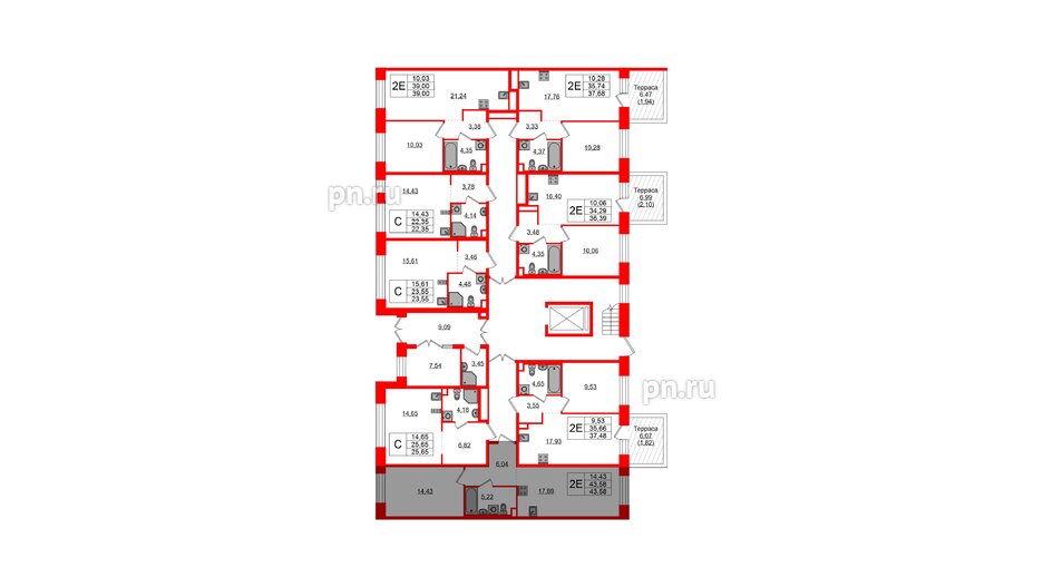 Квартира в ЖК Plus Пулковский, 1 комнатная, 43.58 м², 1 этаж