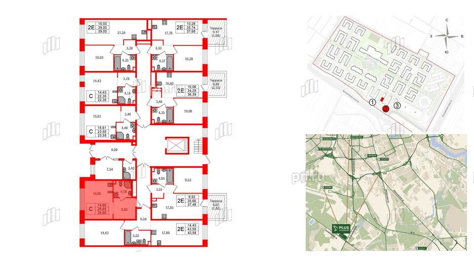 Квартира в ЖК Plus Пулковский, студия, 25.65 м², 1 этаж