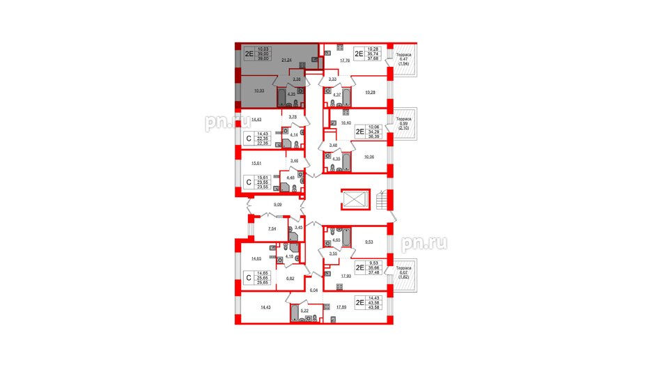 Квартира в ЖК Plus Пулковский, 1 комнатная, 39 м², 1 этаж