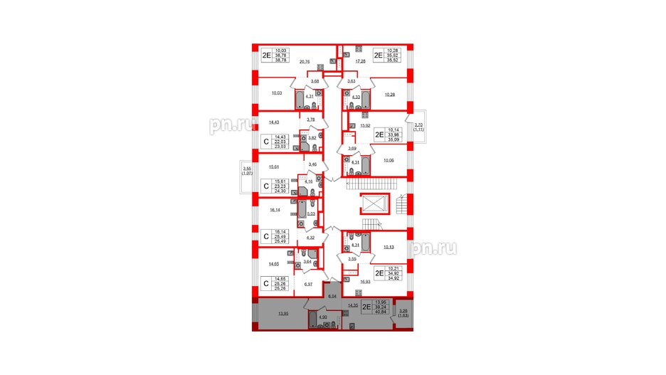 Квартира в ЖК Plus Пулковский, 1 комнатная, 40.87 м², 2 этаж