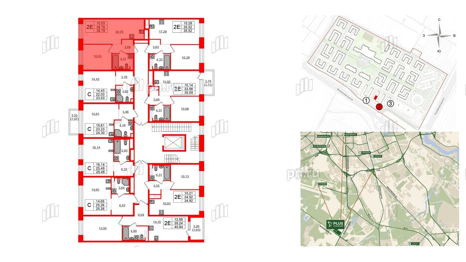 Квартира в ЖК Plus Пулковский, 1 комнатная, 38.78 м², 2 этаж