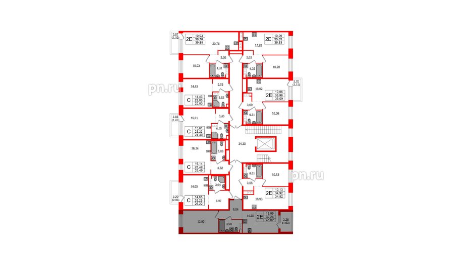 Квартира в ЖК Plus Пулковский, 1 комнатная, 40.87 м², 3 этаж